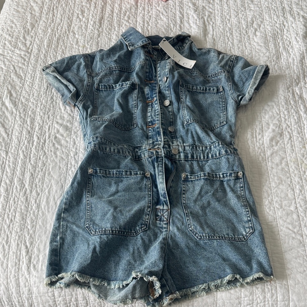 Women's Denim Button-Up Romper